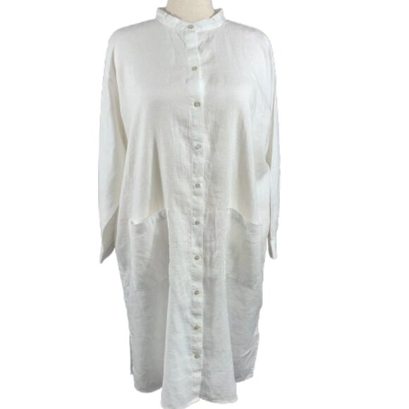 NWT Eileen Fisher Orgnc Linen Mandarin Collar Lagenlook Tunic ShirtDress SZ1X - Picture 2 of 16